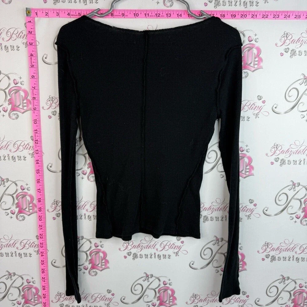 Free People long sleeve shirt stretchy Black Ribbed Scoop Neck Long Sleeve Top